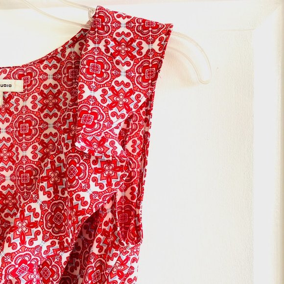 MAX STUDIO | Ruffle v-neck geometric patterned faux wrap sleeveless blou… - Picture 5 of 7